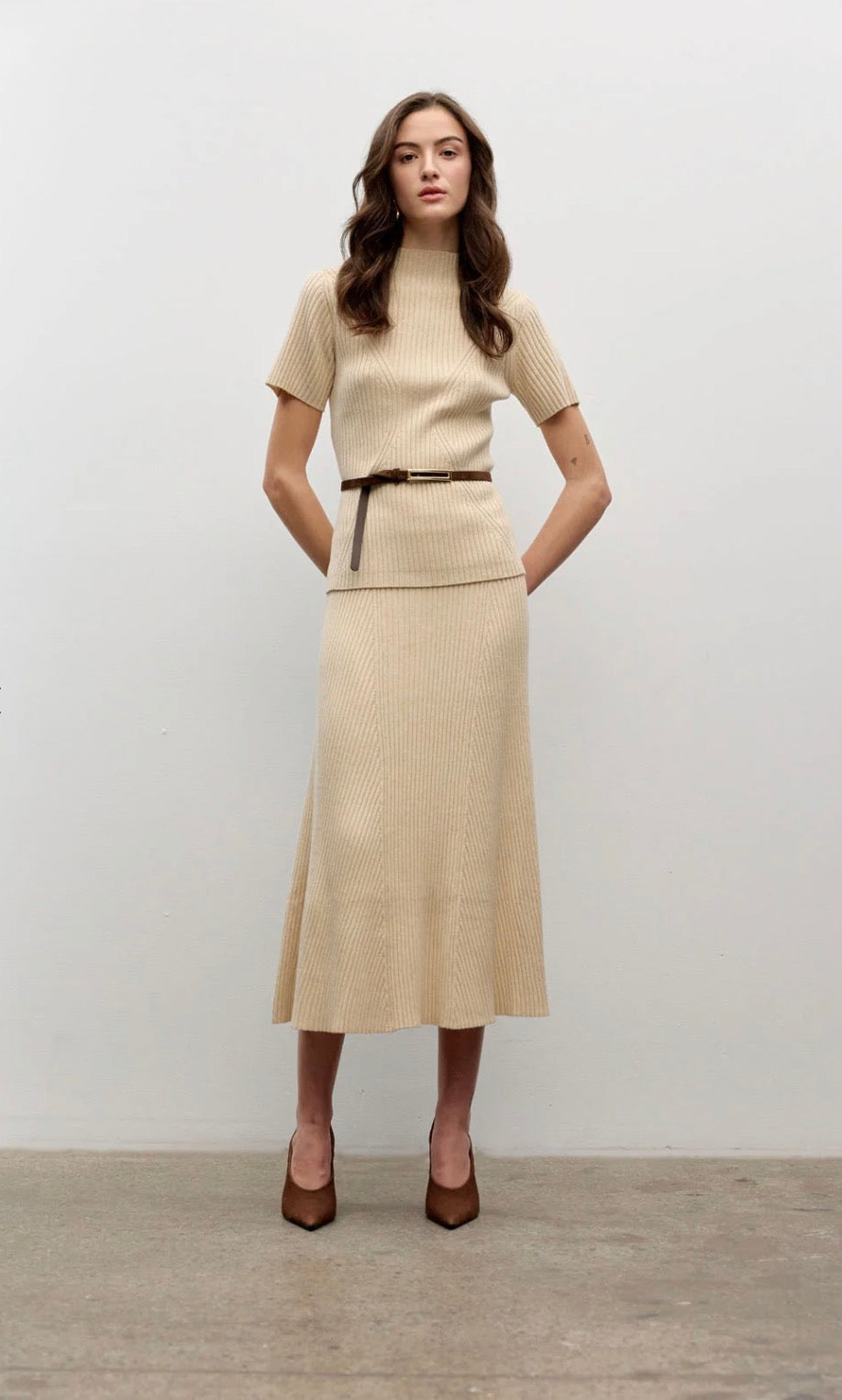 Short Sleeve Rib Top - Natural