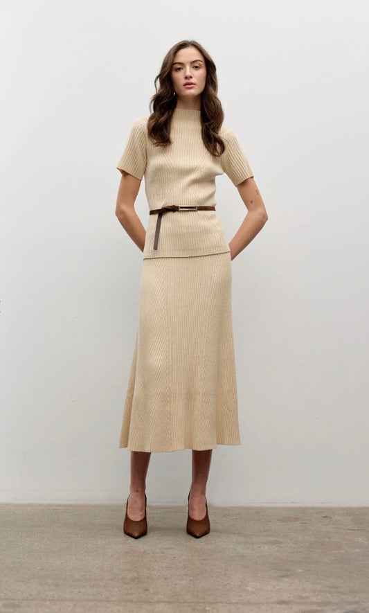 Short Sleeve Rib Top - Natural