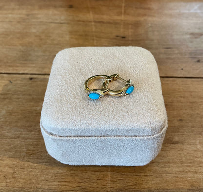 Turquoise & Diamond Evil Eye Huggies