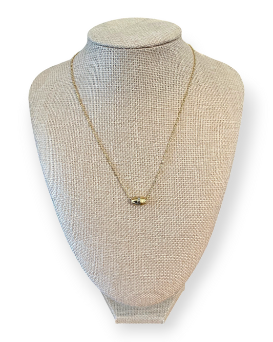 Birdie by Nina Liddle Design 14K yellow gold diamond cut ball chain necklace featuring a baguette barrel charm.