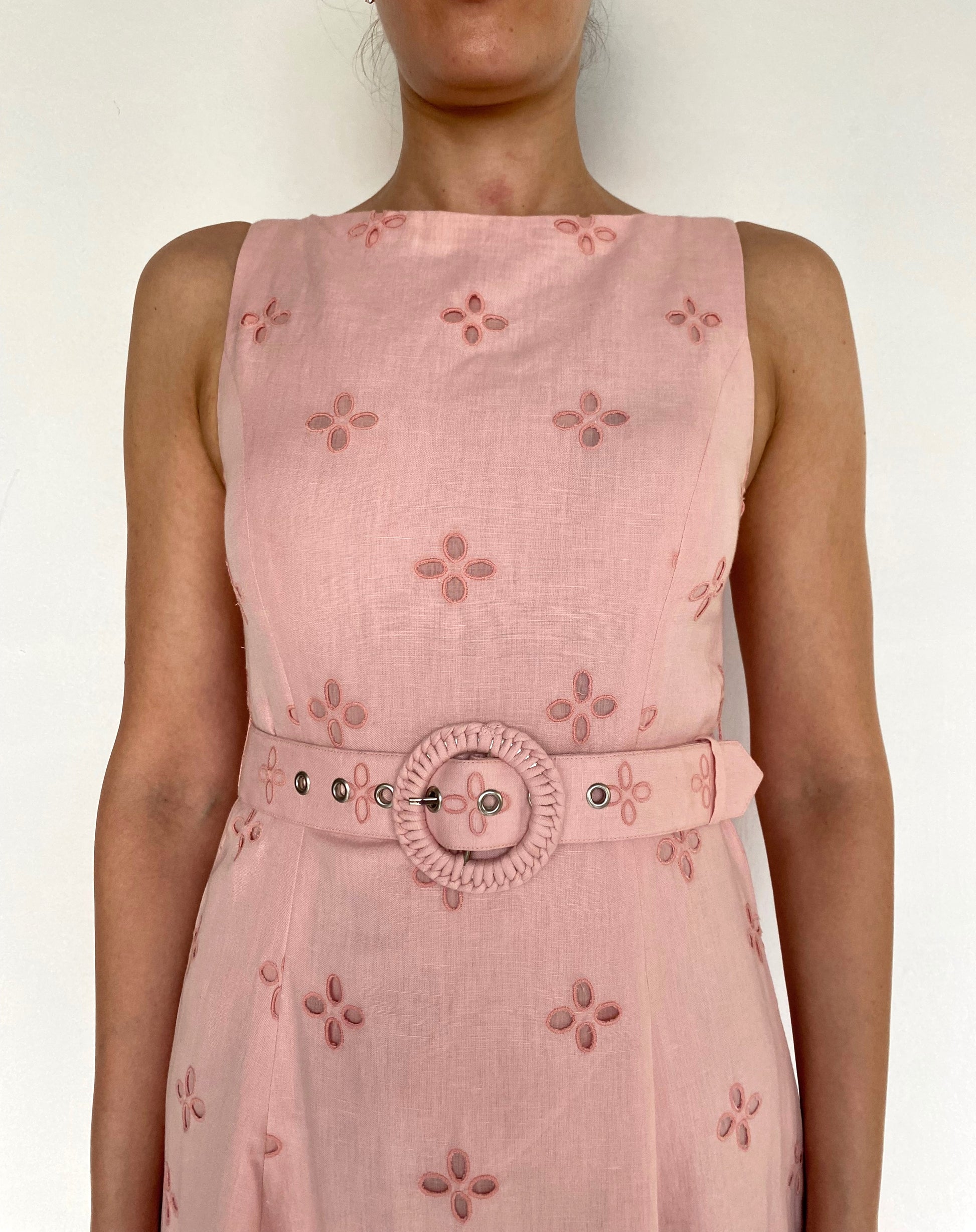 BOAT NECK MIDI DRESS WITH BUCKLE BELT