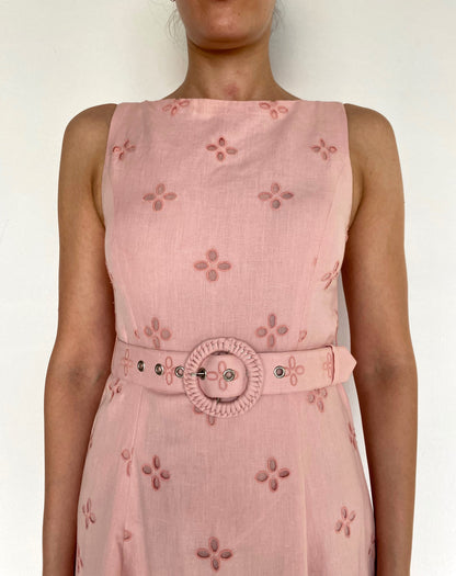 BOAT NECK MIDI DRESS WITH BUCKLE BELT