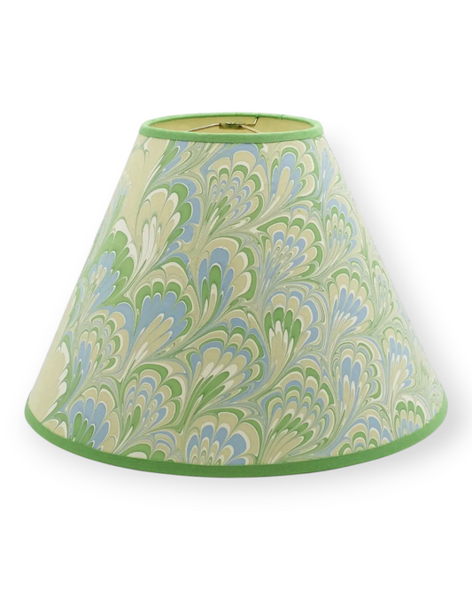 Birdie by Nina Liddle Design 16-inch empire lampshade in hand-marbled green and blue recycled cotton paper