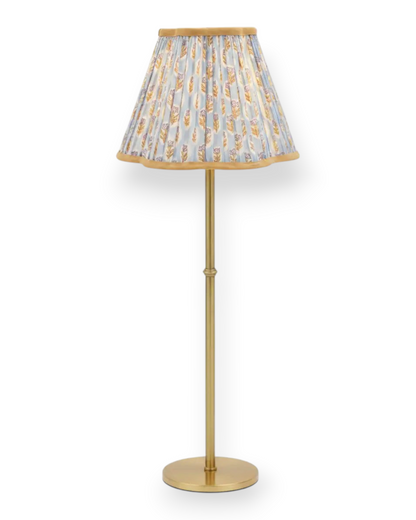Birdie by Nina Liddle Design pleated empire lampshade in block-printed cotton with floral pattern on a brass lamp base