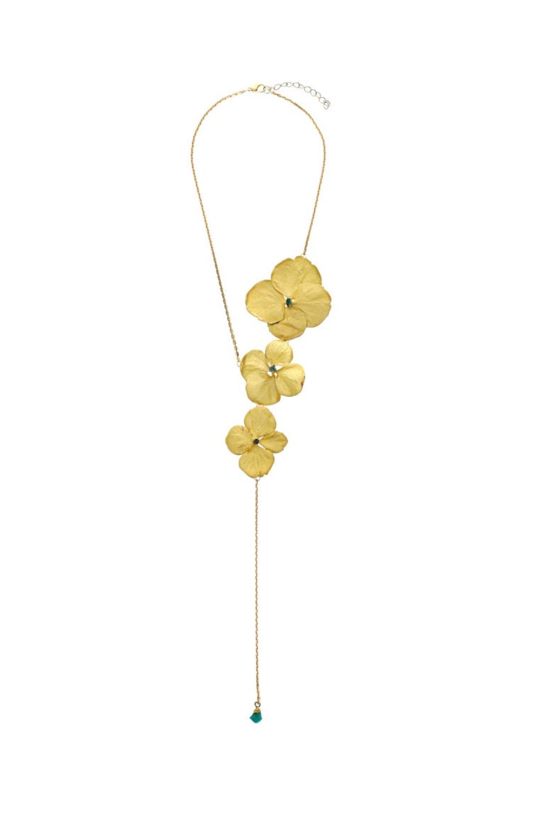 Hydrangea and Rough Emerald Necklace