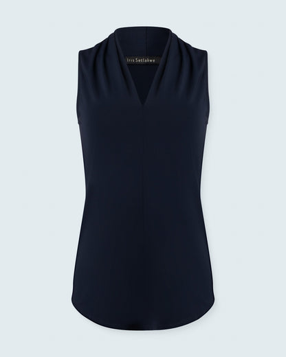 Matte Jersey Sleeveless Pleated V-Neck Top