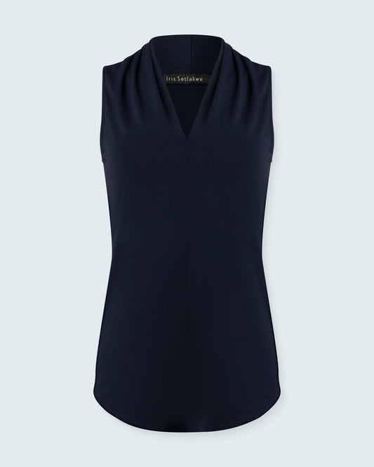Matte Jersey Sleeveless Pleated V-Neck Top
