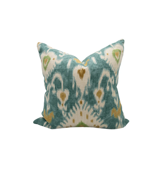 Tilbury Teal & Green Ikat Pillow