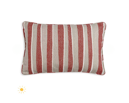 Red and Neutral Orchard Stripe Pillow Outdoor