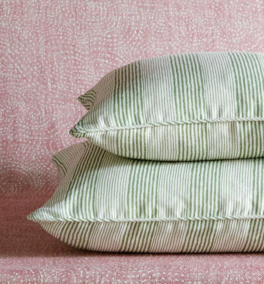 Green Ticking Pillow