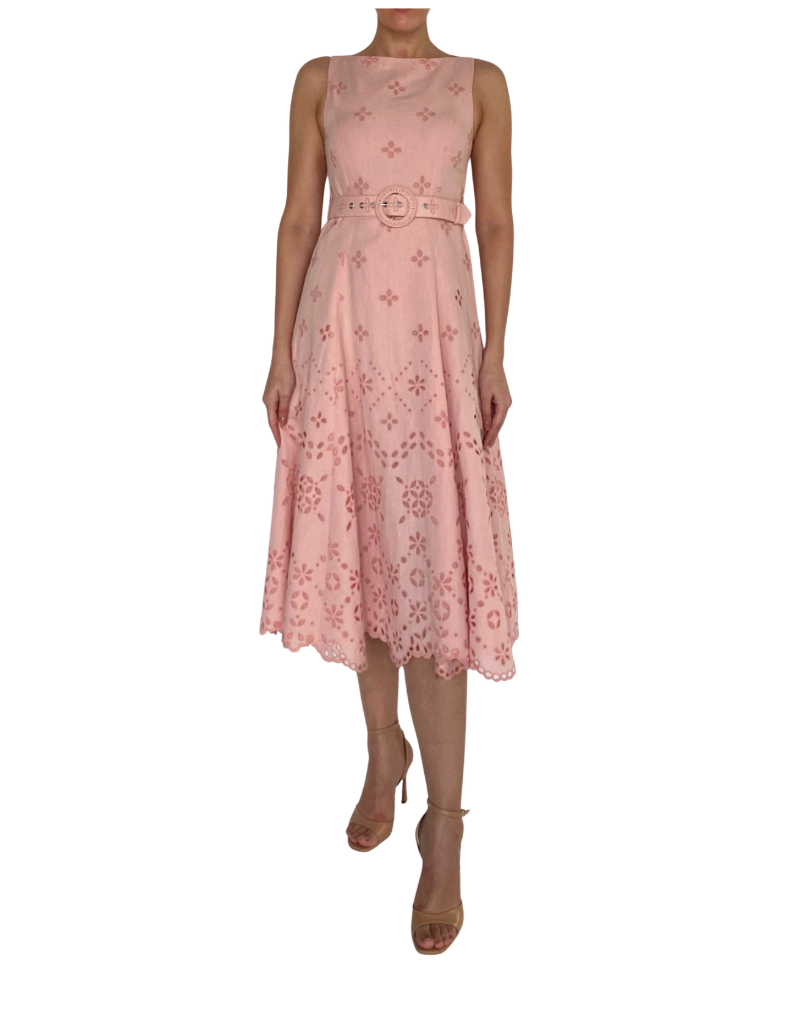 Boatneck Midi Dress with Buckle Belt