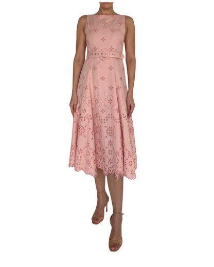 Boatneck Midi Dress with Buckle Belt