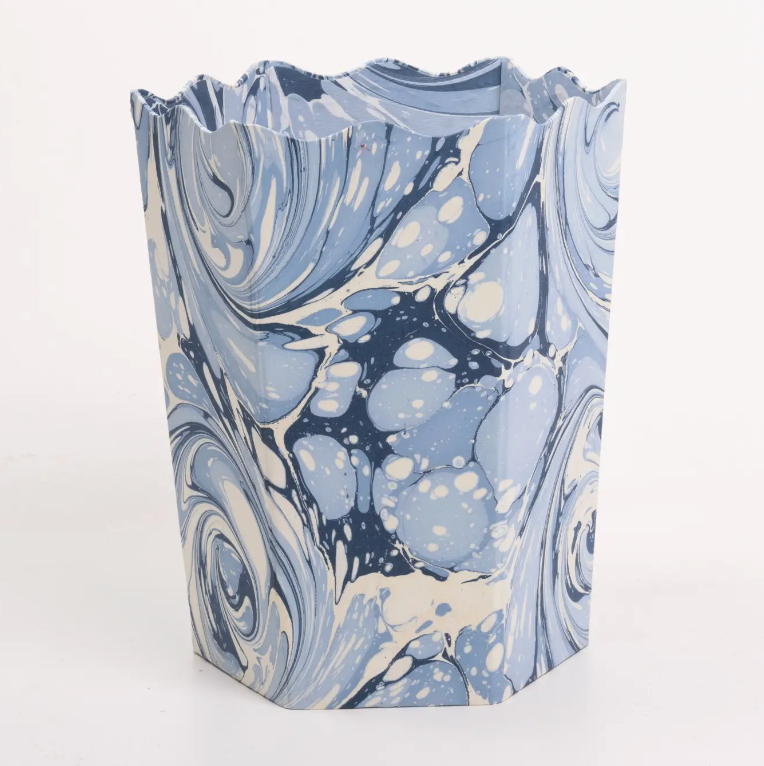 Hand-Marbled Scallop Waste Bin