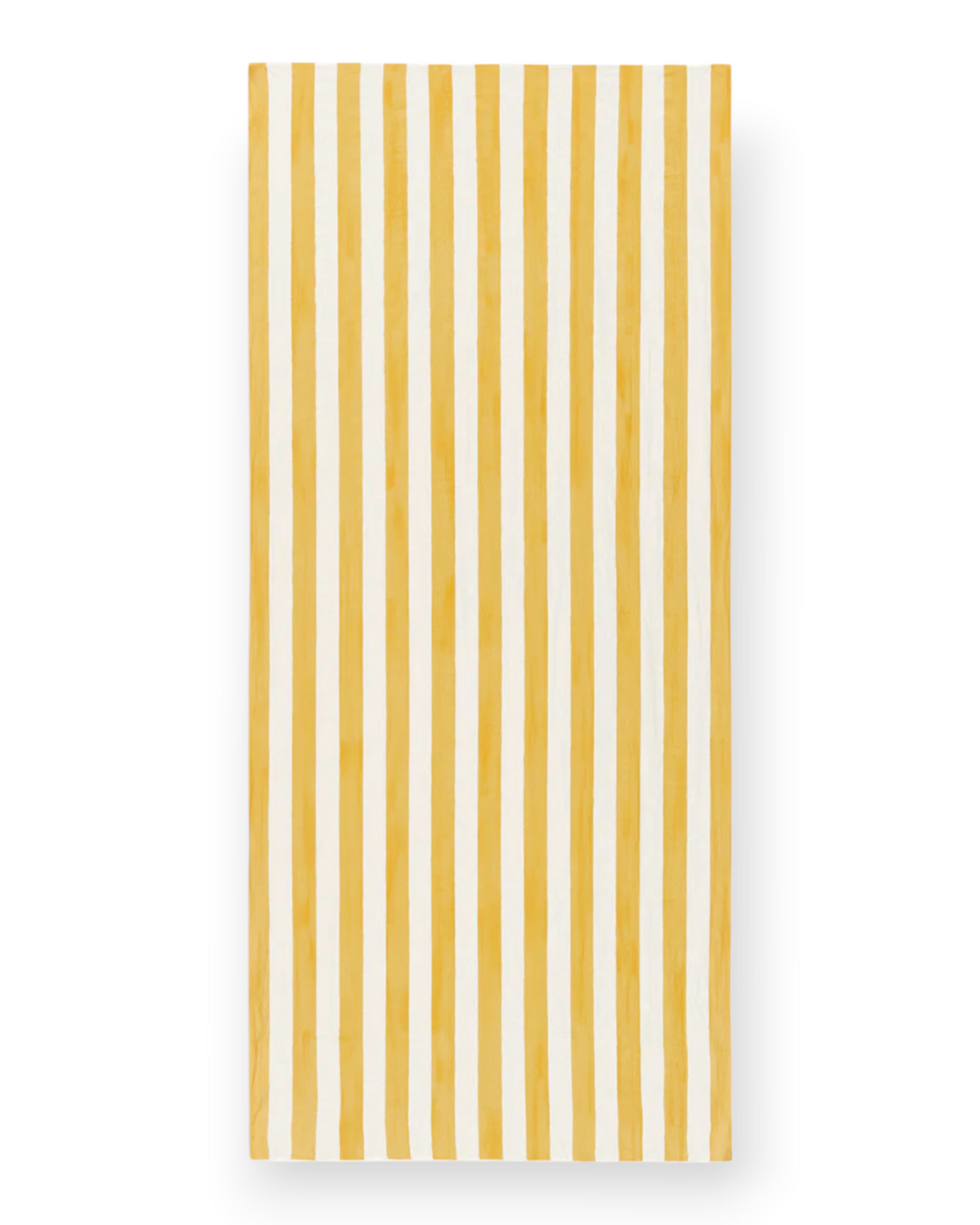 Birdie by Nina Liddle Design 100% linen tablecloth featuring a yellow and white vertical striped pattern.