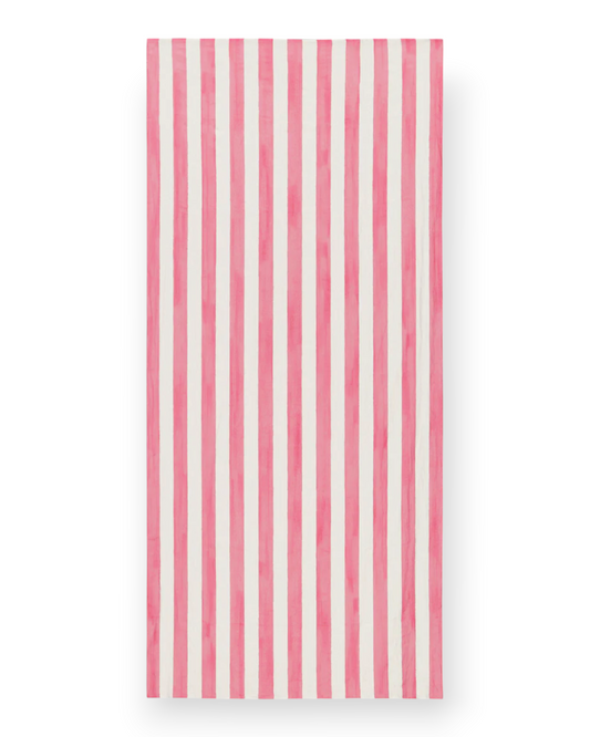Birdie by Nina Liddle Design pink and white striped 100% linen tablecloth for indoor or outdoor dining