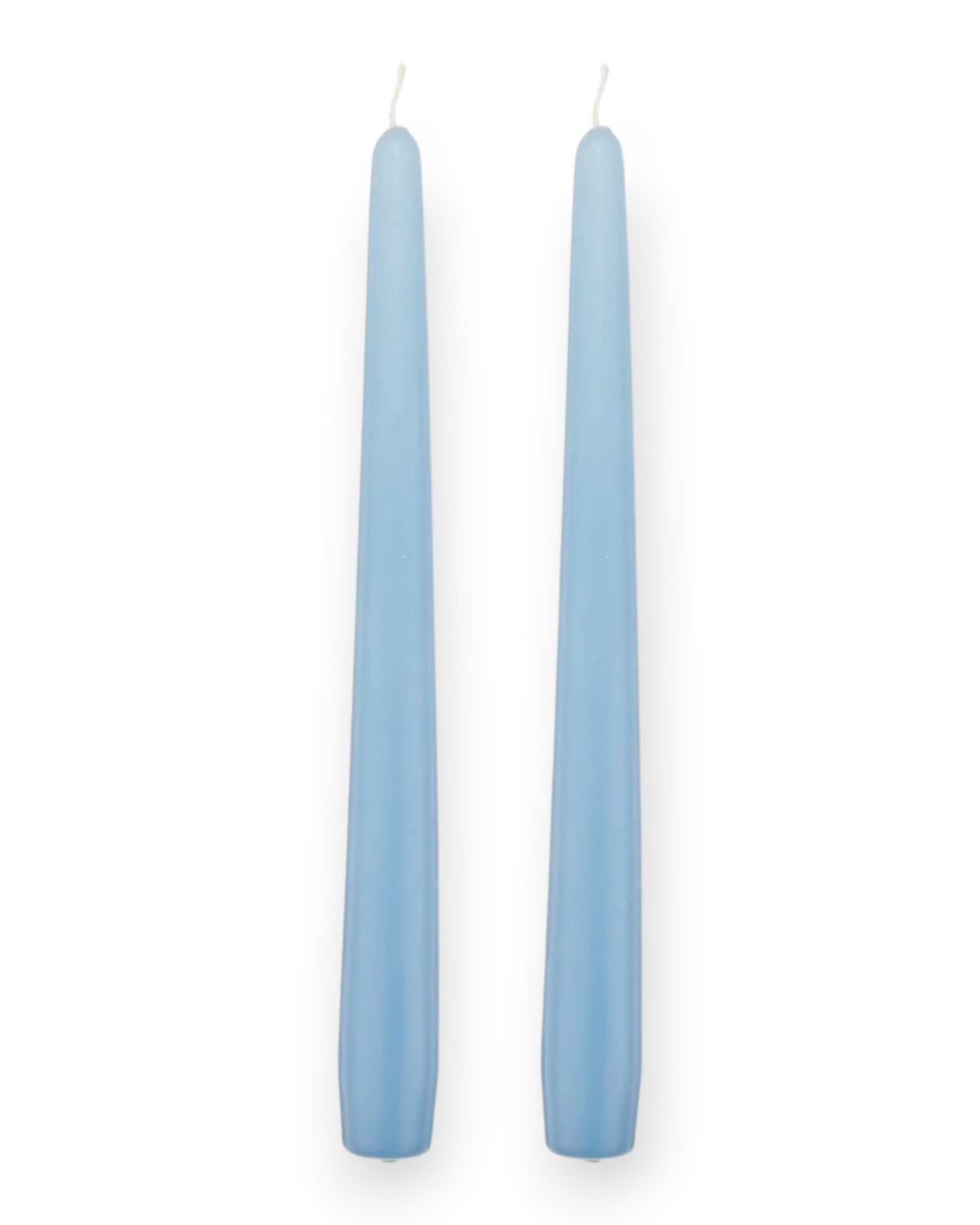 Birdie by Nina Liddle Design set of two light blue handmade tapered candles with a glossy lacquered finish