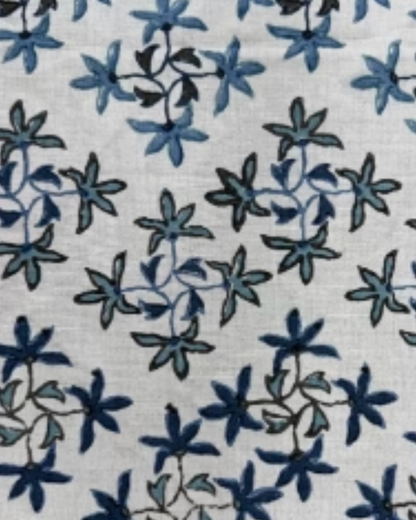 Birdie by Nina Liddle Design Celeste linen pillow featuring a blue floral embroidery motif on a white background