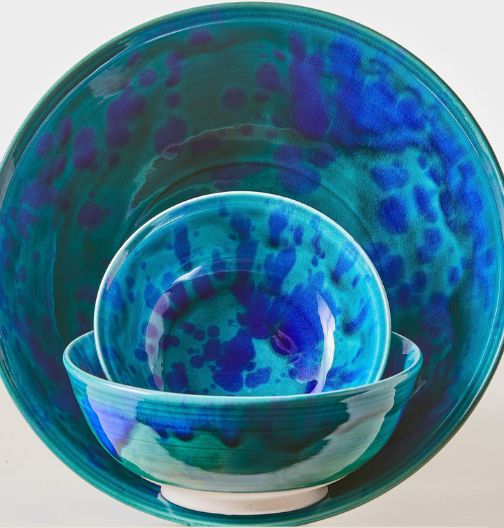 Glazed Etched Bowls - Set of 3