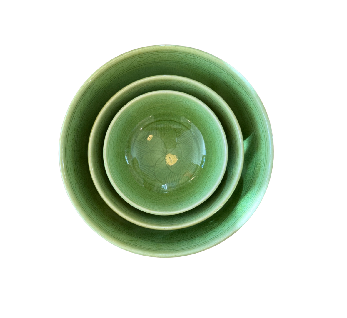 Glazed Etched Bowls - Set of 3