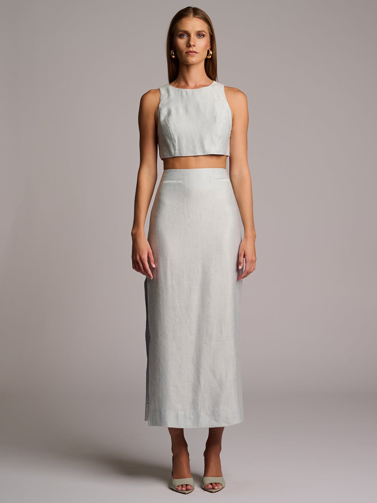 CRAWFORD SKIRT IN LINEN VISCOSE  - BLUE CHAMBRAY