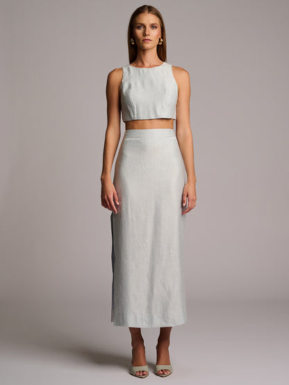 CRAWFORD SKIRT IN LINEN VISCOSE  - BLUE CHAMBRAY