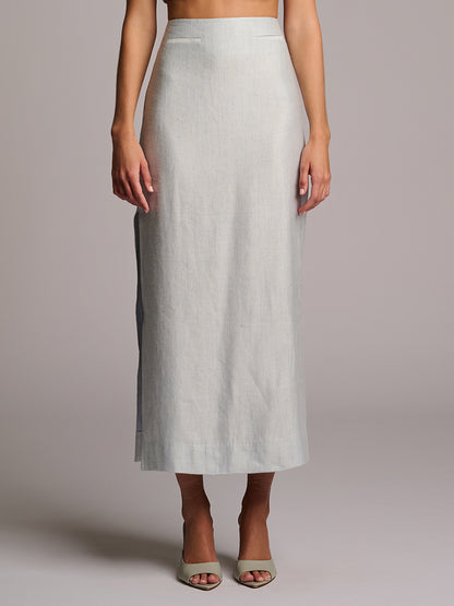 CRAWFORD SKIRT IN LINEN VISCOSE  - BLUE CHAMBRAY