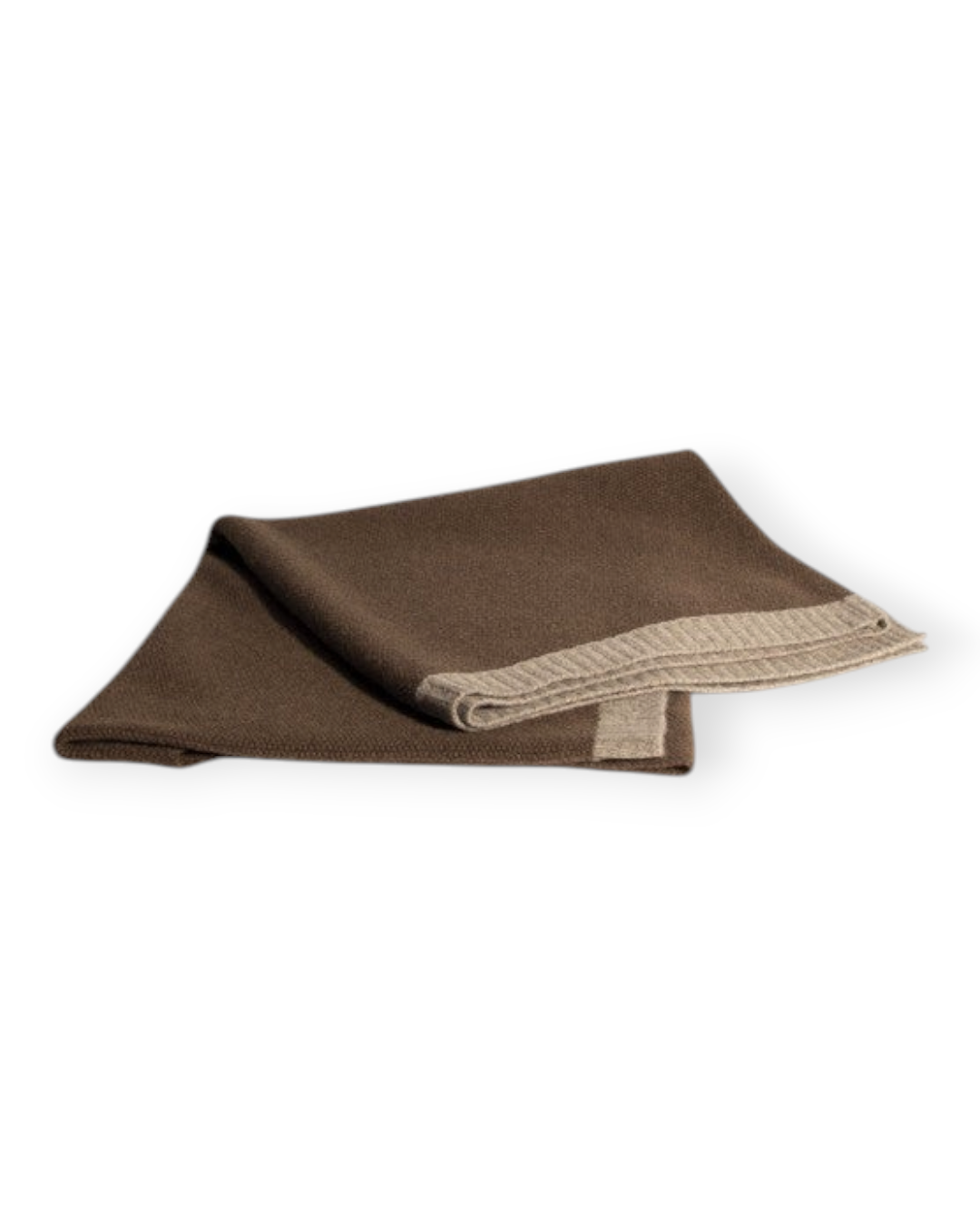Birdie by Nina Liddle Design brown rice knit yak poncho with a contrasting cashmere border and boat neck design.